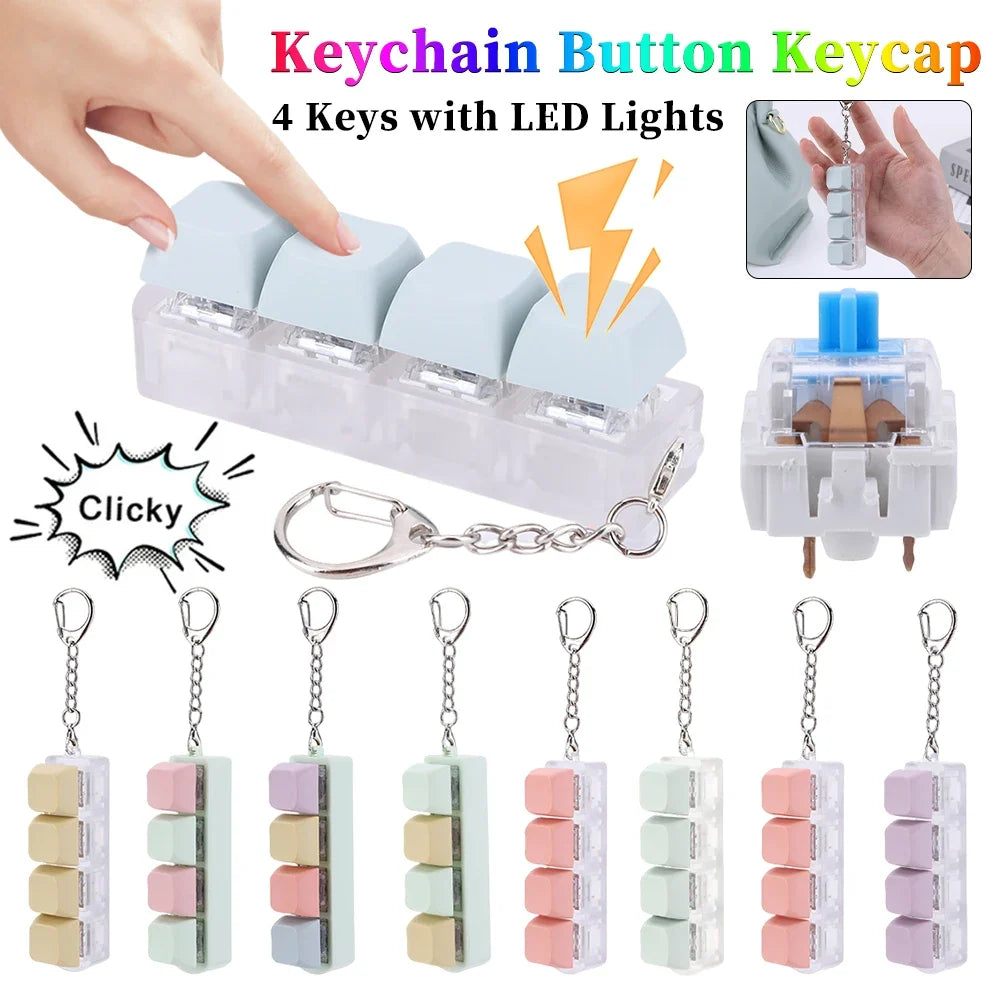 4-Key Keycap Fidget Clicker Cube Keychain Toy – 9 Colors Fidget Clicker Toy Qme
